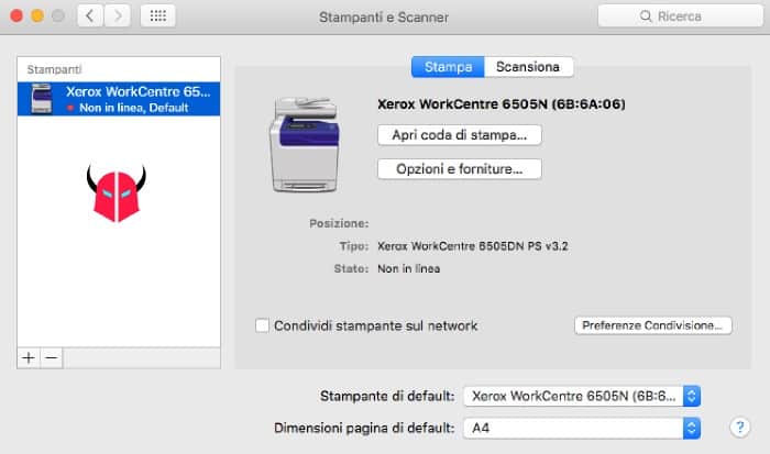 stampante non in linea Mac OS X offline tag rosso