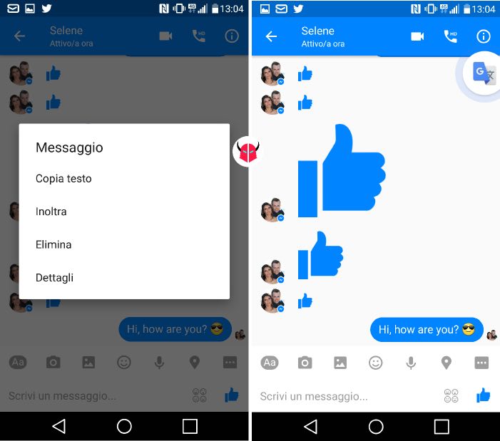 tradurre messaggi su Facebook opzione Tocca per Tradurre