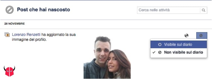 vedere post nascosti su Facebook con PC opzione visibile sul diario