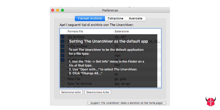 aprire file RAR Mac impostazioni The Unarchiver