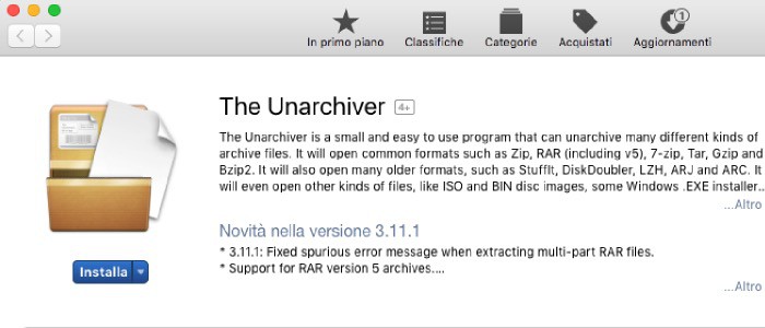 aprire file RAR Mac installazione The Unarchiver