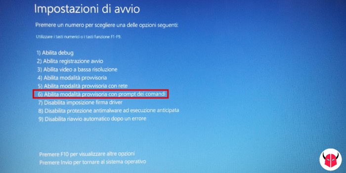 avviare Windows 10 in modalità provvisoria con prompt dei comandi