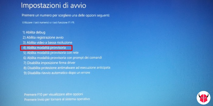 avviare Windows 10 in modalità provvisoria senza internet