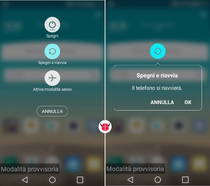 avviare modalità provvisoria Android opzioni spegnimento