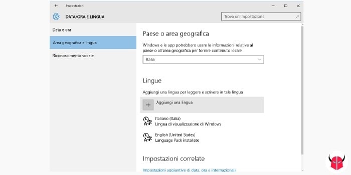 cambiare lingua Windows 10 aggiungere Language Pack