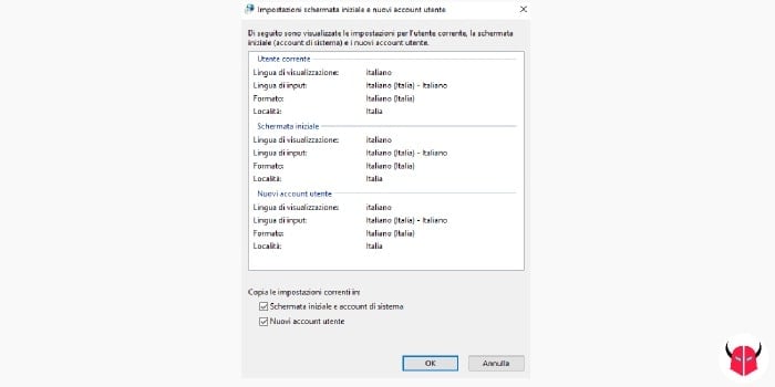 cambiare lingua Windows 10 schermata di accesso e account