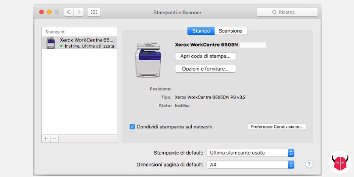 condividere stampante con Mac flag condivisione