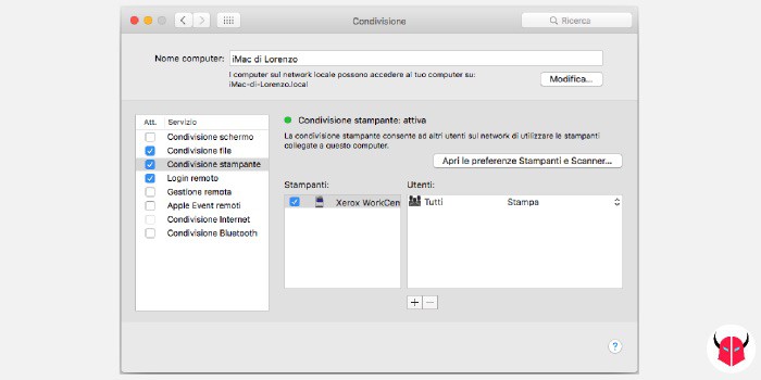 condividere stampante con Mac preferenze condivisione