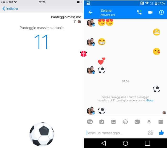 gioco calcio Messenger punteggio partita