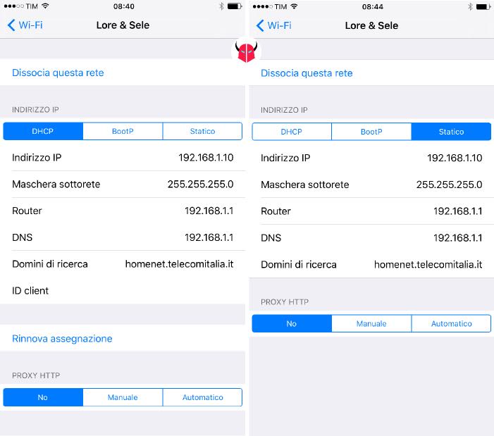 impostare IP statico su iPhone configurazione rete wireless