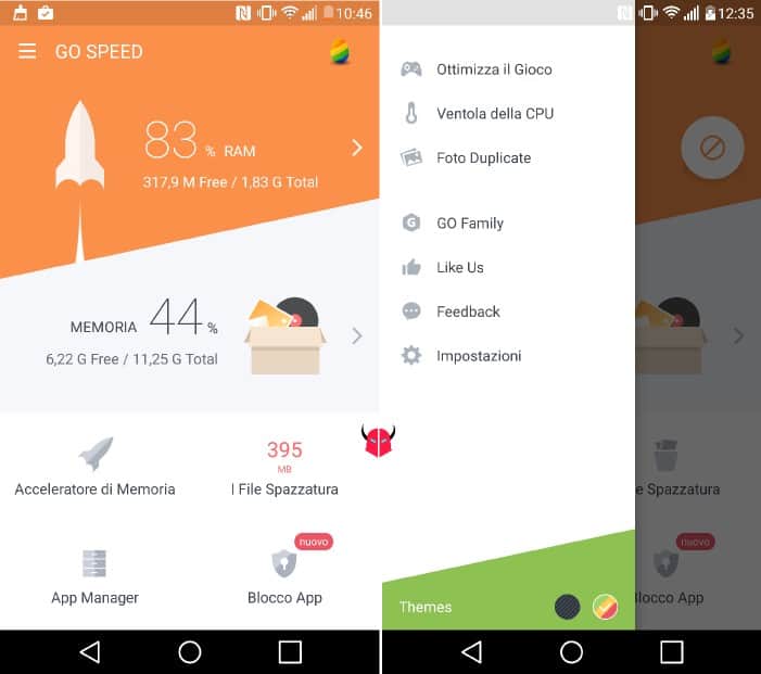 liberare memoria su Android Go Speed opzioni