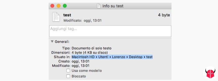 mettere password a cartella Mac percorso file