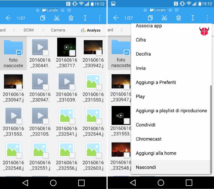 nascondere foto Android con ES Gestore File