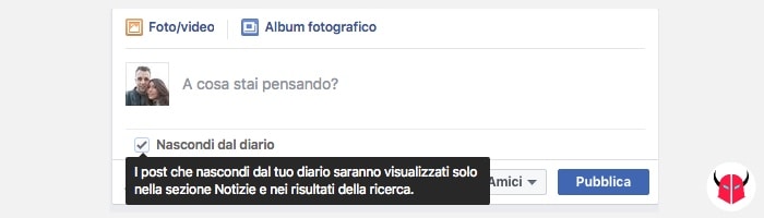 nascondere post Facebook dal diario PC