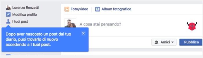 nascondere post Facebook sezione I tuoi post