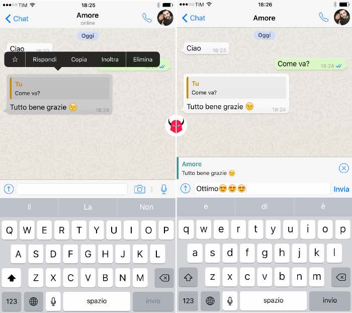 quotare messaggi WhatsApp con iPhone