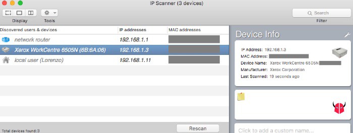 trovare IP stampante su Mac IP Scanner