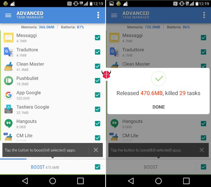 velocizzare WhatsApp task manager Android