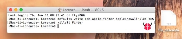 visualizzare file nascosti Mac con il Terminale comando AppleShowAll Files YES