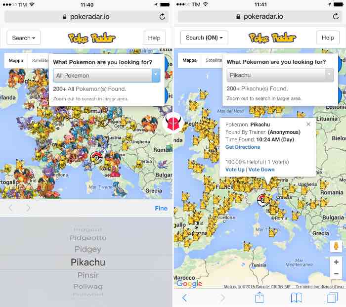 come catturare Pikachu in Pokemon Go mappa Poké Radar