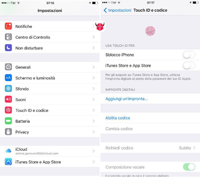 come mettere codice iPhone impostazioni
