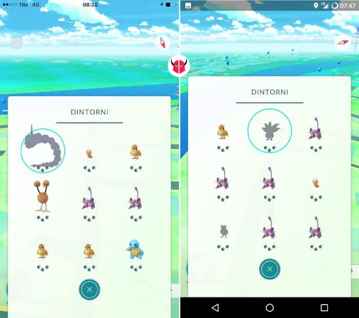 come trovare Pokemon nei dintorni opzione Dintorni di Pokémon GO