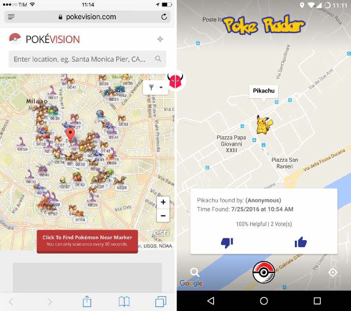 come trovare posizione Pokemon mappa PokéVision e Poké Radar