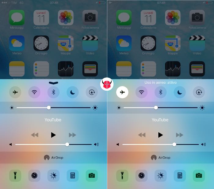 mettere iPhone in modalità aereo attivazione dal Centro di controllo
