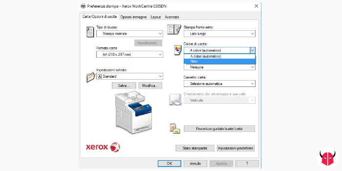 stampare bianco nero su Windows preferenze di stampa