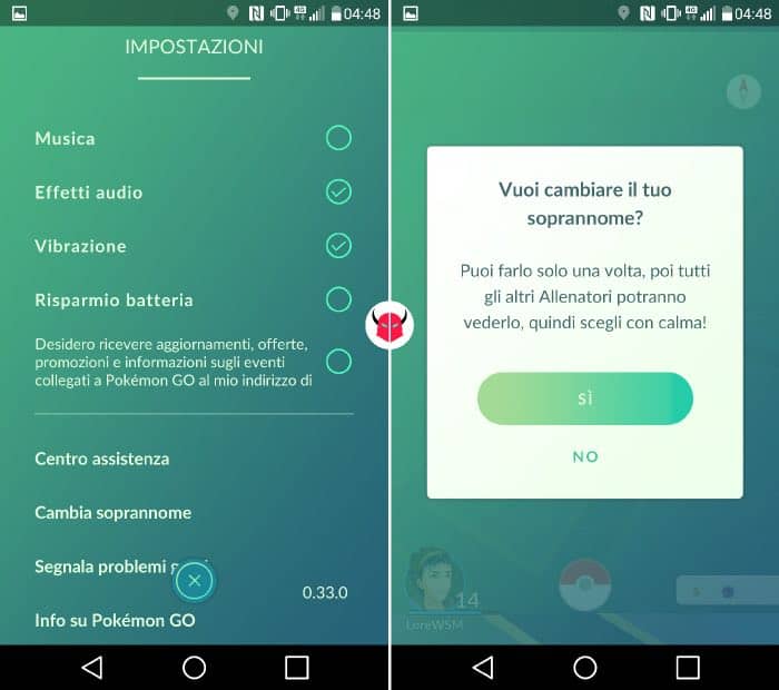 come cambiare nome in Pokemon Go impostazioni