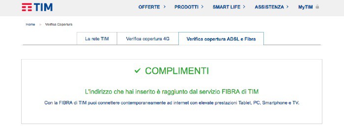 come fare verifica copertura fibra TIM risultato