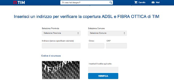 come fare verifica copertura fibra TIM test