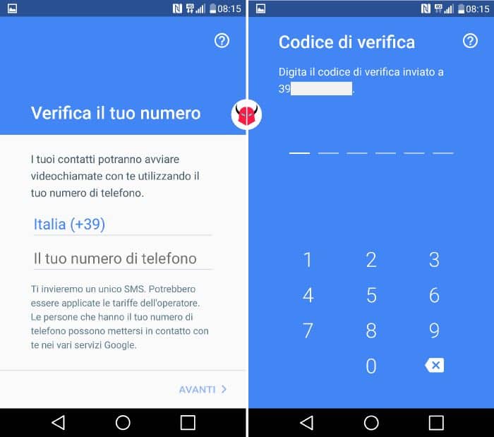 come funziona Google Duo verifica del numero di telefono