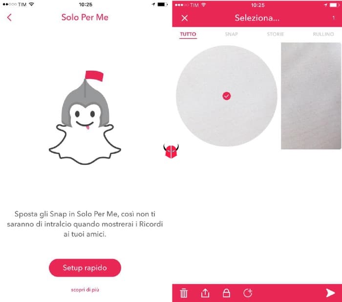 come funzionano i Ricordi su Snapchat sezione Solo Per Me