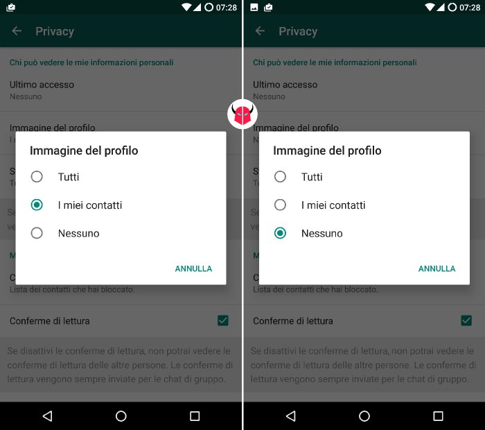 come nascondere foto profilo WhatsApp su Android