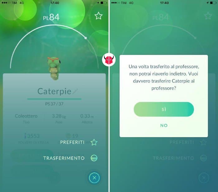 come trasferire Pokemon al professore opzione Trasferimento