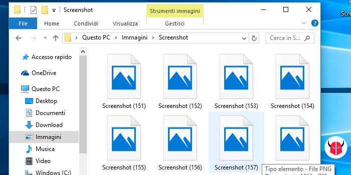 come fare screenshot Windows 10 salvataggio file PNG