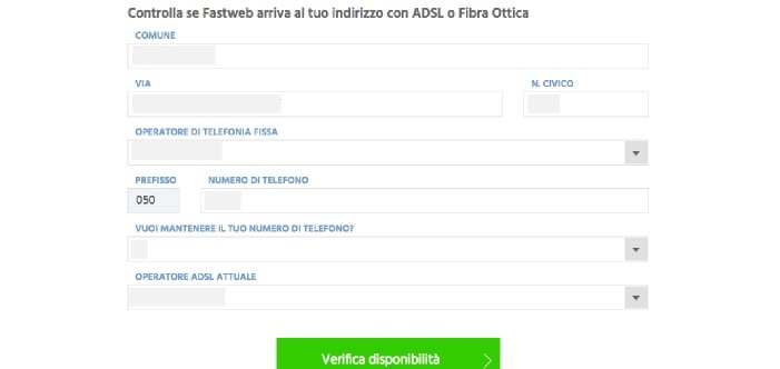 come fare verifica copertura fibra Fastweb test