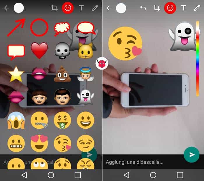 come disegnare su WhatsApp con Android emoticon su foto e video