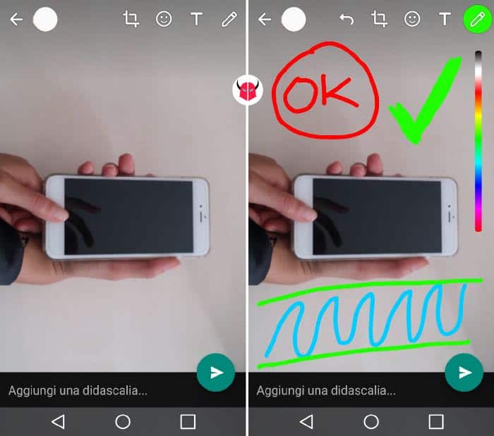 come disegnare su WhatsApp con Android scrittura a mano libera su foto e video