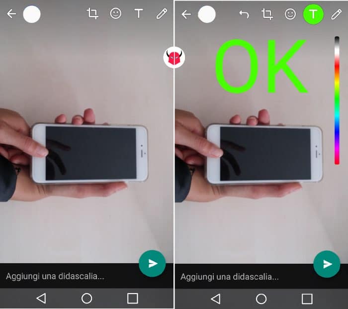 come disegnare su WhatsApp con Android testo colorato su foto e video
