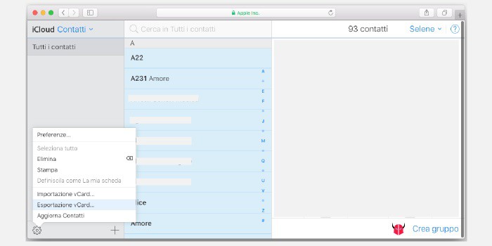 come esportare contatti iPhone iCloud vCard
