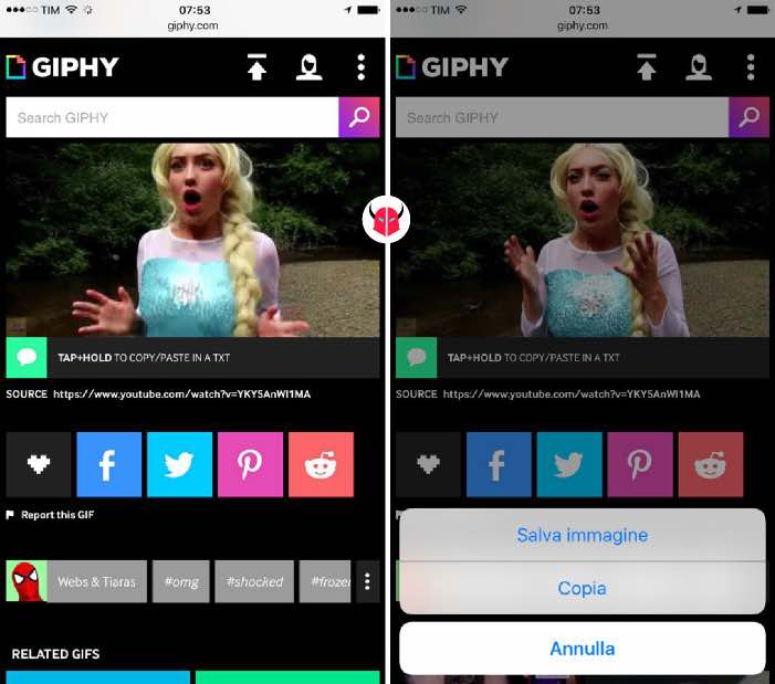 come salvare GIF su iPhone con browser GIPHY
