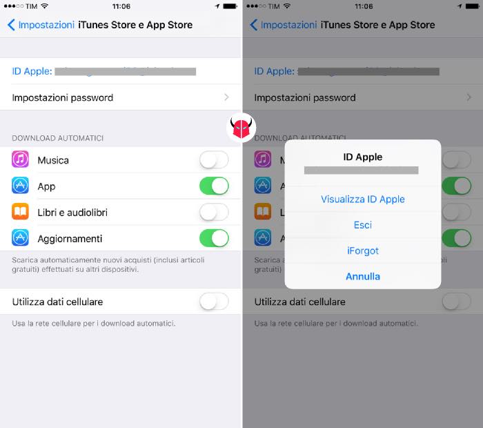 come cambiare ID Apple su iPhone iTunes Store e App Store