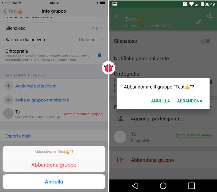 come eliminare gruppo WhatsApp opzione per abbandonare