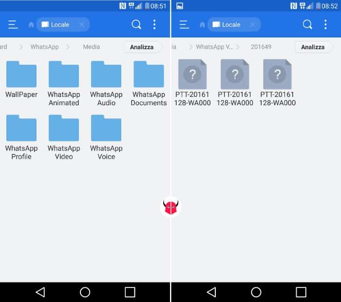 come salvare messaggi vocali WhatsApp su Android percorso ES File Explorer