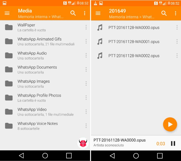 come salvare messaggi vocali WhatsApp su Android riproduzione opus VLC