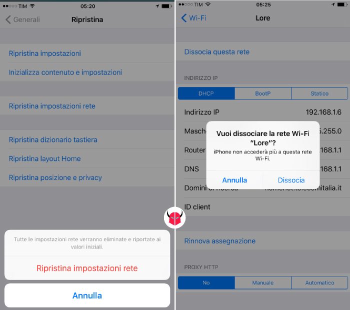 cosa fare quando iPhone non si connette al WiFi ripristino impostazioni di rete e dissocia