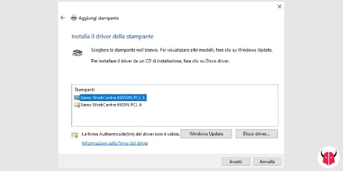 come aggiungere stampante di rete Windows 10 driver