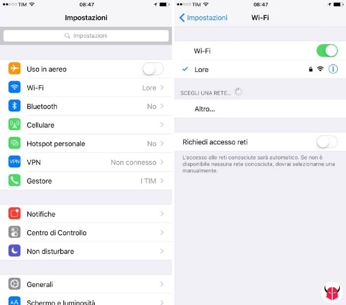 come cambiare DNS iPhone collegamento rete WiFi